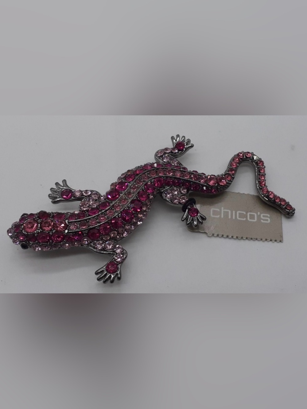 Chico STUNNING Pink Sparkly Rhinestone Gecko Lizard🦎 Brooch Pin NWT